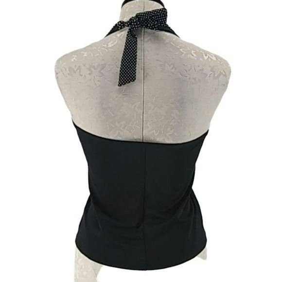 Tropical Escape‎ Women's Black Polka Dot Halter Tankini Swimsuit Top Size 10 - Picture 2 of 8